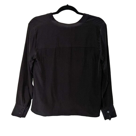 Amour Vert 100% Silk Black Long Sleeve V-Neck Blouse - Size S - Picture 3 of 5